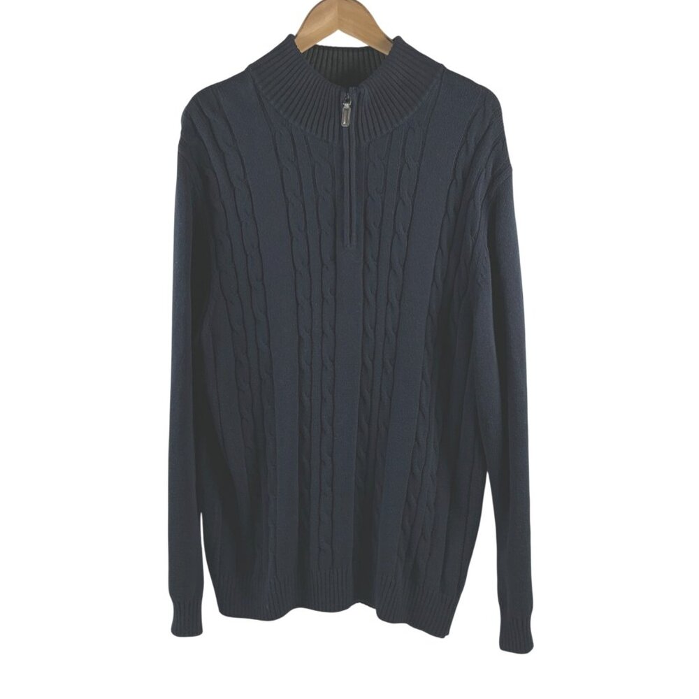 Haggar Men’s Navy-Blue Quarter-Zip Pullover Sweater | 100% Cotton | Size XL